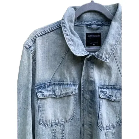 NEW w/ Tags Calvin Klein Men's Light Denim Jacket Striped Back XXL - Picture 4 of 6